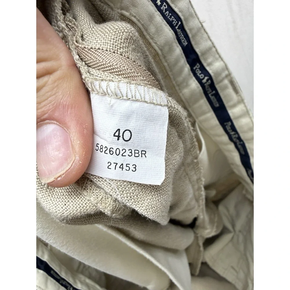 VTG Polo Ralph Lauren Linen Tyler Shorts Mens 40 Beige Pleated Chino Preppy